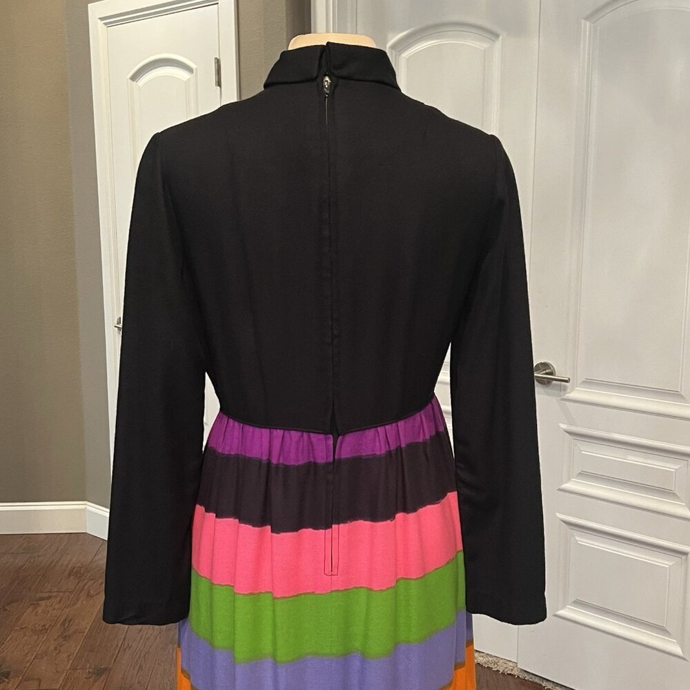 VTG Park East By Swirl Womens Size 14 Maxi Dress Black Top Rainbow Stripe Skirt - Picture 6 of 13